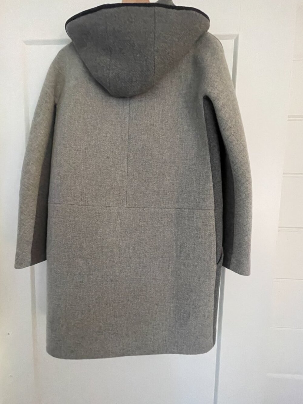 J.Crew Stadium-Cloth Wool Leather Trim Hooded Colorblock Cocoon Coat – Size 2 - Picture 7 of 11